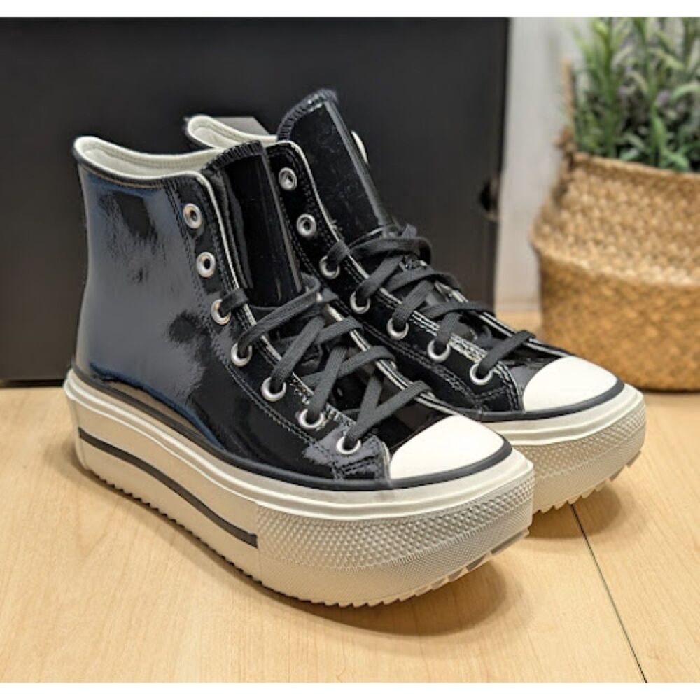 Converse CTAS Lift Double Stack Platform Patent Leather High Top Sneakers NIB